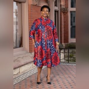 Floral Geometric Button-Up Dress